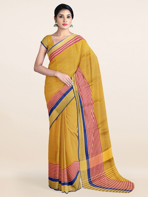 

Pothys Mustard & Pink Striped Zari Saree
