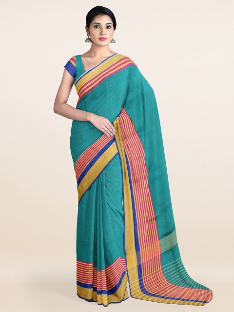 

Pothys Green & Pink Striped Zari Saree