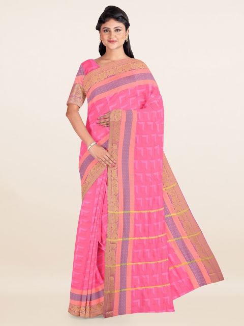 

Pothys Pink & Yellow Printed Zari Art Silk Saree