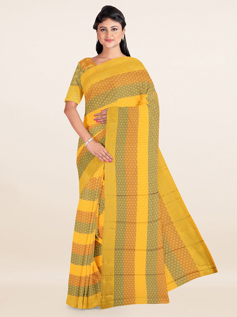 

Pothys Yellow & Green Striped Zari Art Silk Saree