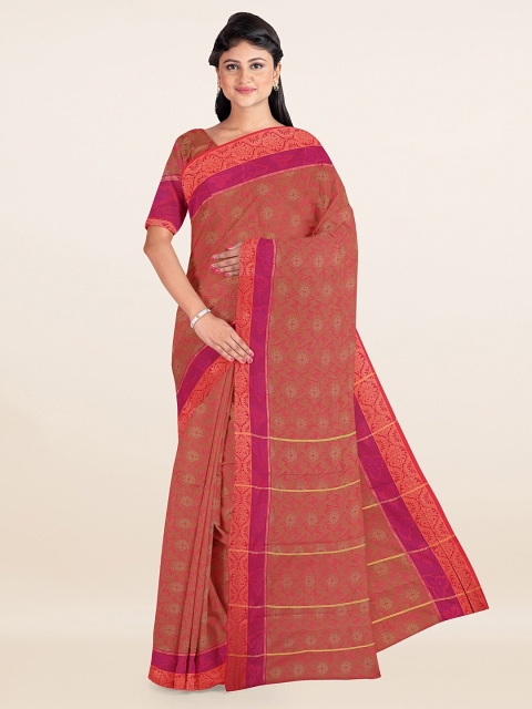 

Pothys Rust & Yellow Floral Zari Art Silk Saree