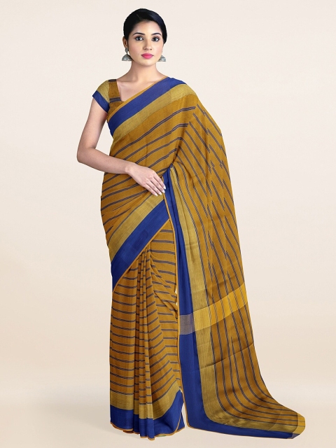 

Pothys Mustard & Blue Striped Zari Saree