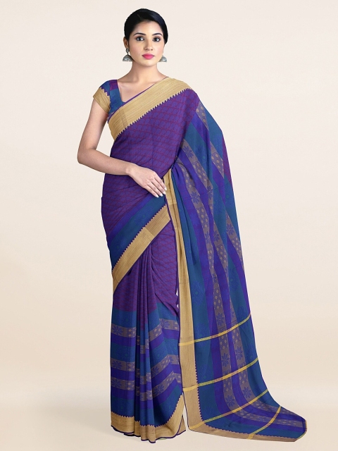 

Pothys Blue & Purple Geometric Printed Zari Art Silk Saree