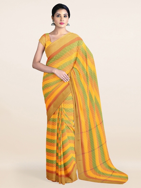 

Pothys Green & Yellow Striped Zari Art Silk Saree