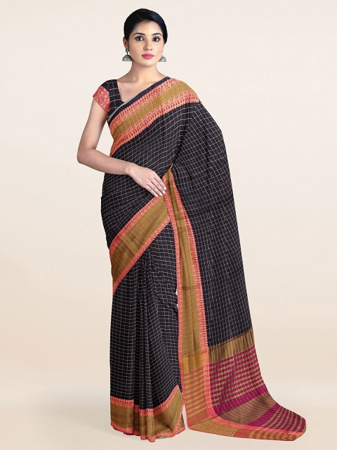 

Pothys Blue & Gold-Toned Checked Zari Saree
