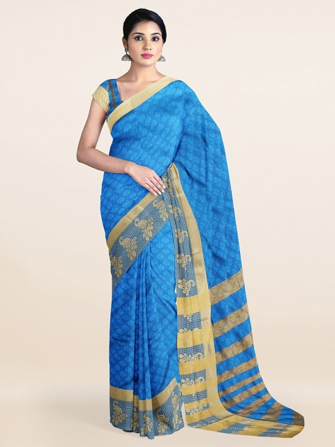 

Pothys Turquoise Blue & Beige Floral Printed Saree