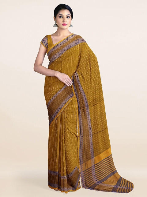 

Pothys Mustard & Grey Striped Zari Saree