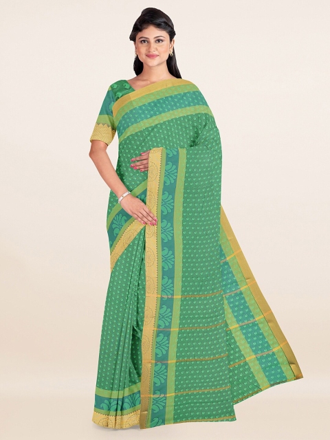

Pothys Green & Gold-Toned Paisley Zari Art Silk Saree