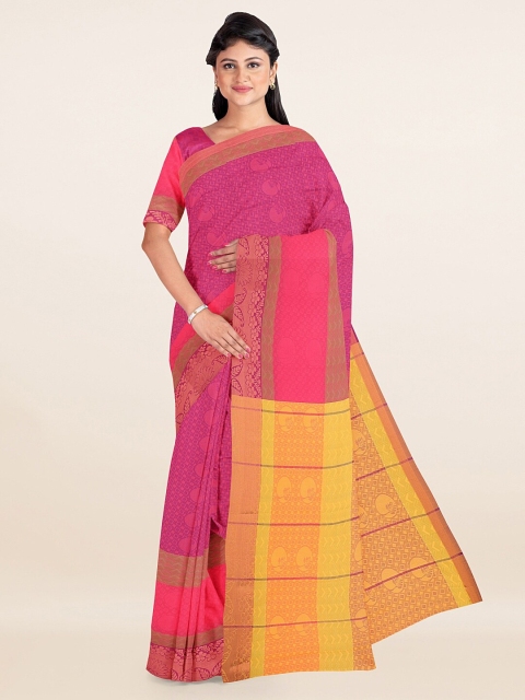 

Pothys Pink & Yellow Printed Zari Art Silk Saree