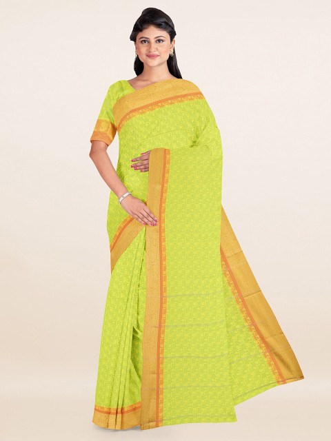 

Pothys Green & Gold-Toned Paisley Zari Art Silk Saree