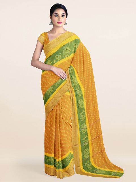 

Pothys Mustard & Green Floral Zari Art Silk Saree