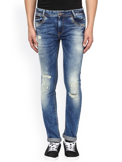 

Mufti Men Blue Super Slim Fit Mid Rise Mildly Distressed Jeans