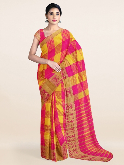 

Pothys Pink & Gold-Toned Woven Design Cotton Blend Saree