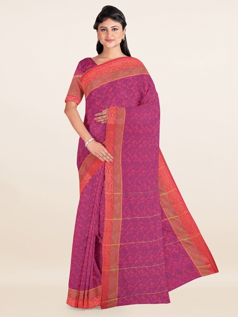 

Pothys Purple & Gold-Toned Floral Zari Art Silk Saree
