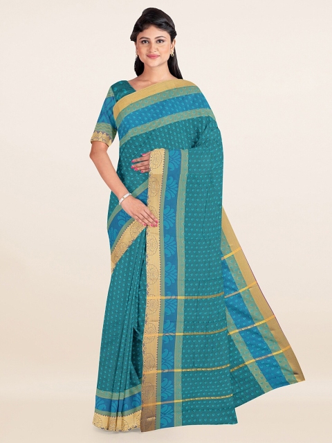 

Pothys Teal & Gold-Toned Ethnic Motifs Zari Art Silk Saree