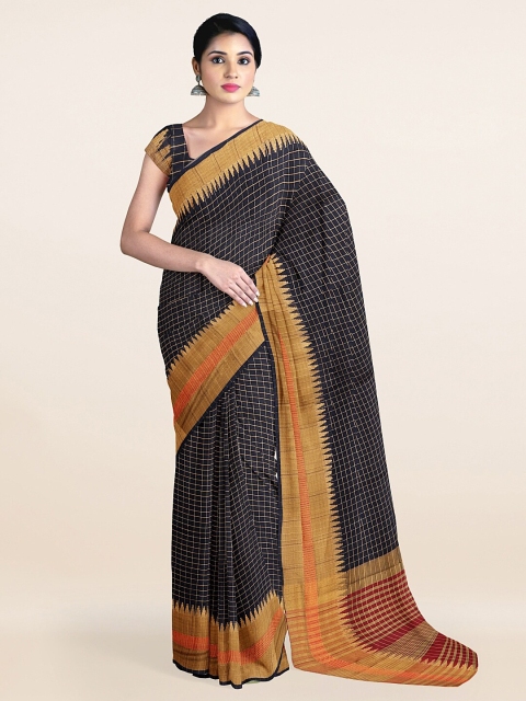 

Pothys Navy Blue & Gold-Toned Checked Zari Saree