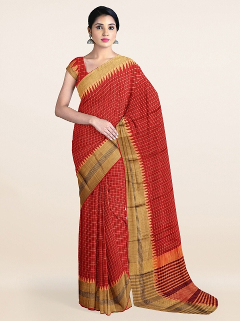 

Pothys Red & Brown Checked Zari Saree