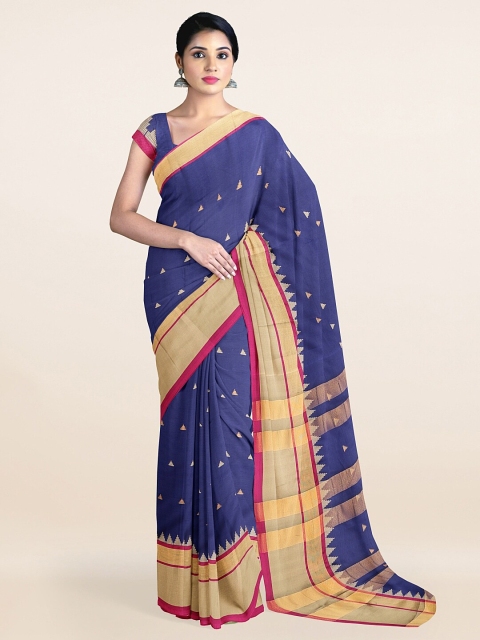 

Pothys Blue & Gold-Toned Zari Saree