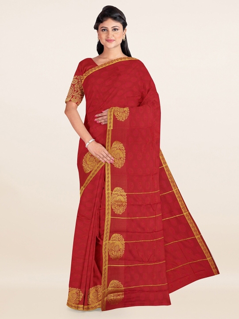 

Pothys Maroon & Gold-Toned Ethnic Motifs Zari Art Silk Saree