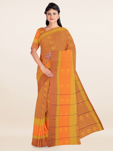 

Pothys Mustard Yellow & Orange Ethnic Motifs Printed Zari Art Silk Saree