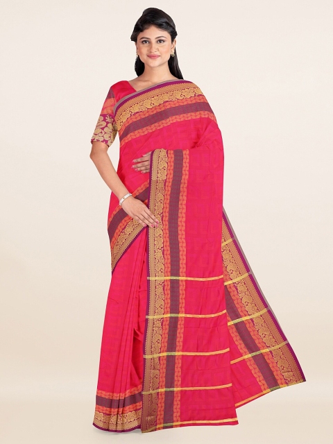 

Pothys Pink & Grey Gold-Toned Woven Design Art Silk Saree