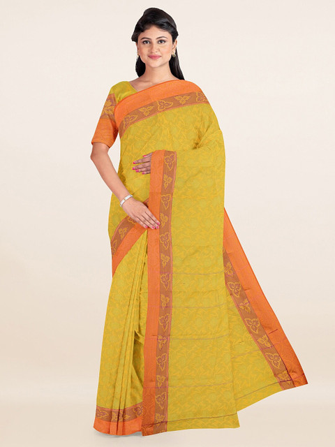 

Pothys Green & Orange Floral Zari Art Silk Saree