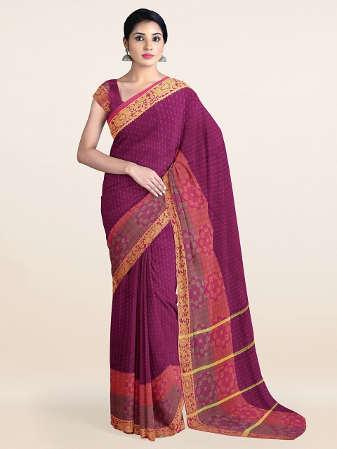 

Pothys Violet & Green Floral Zari Art Silk Saree