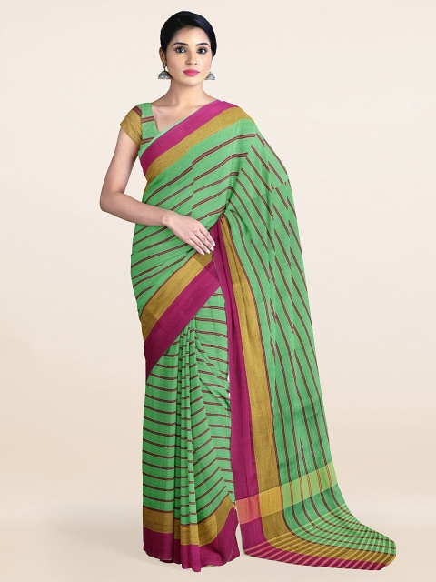 

Pothys Green & Gold-Toned Striped Zari Saree