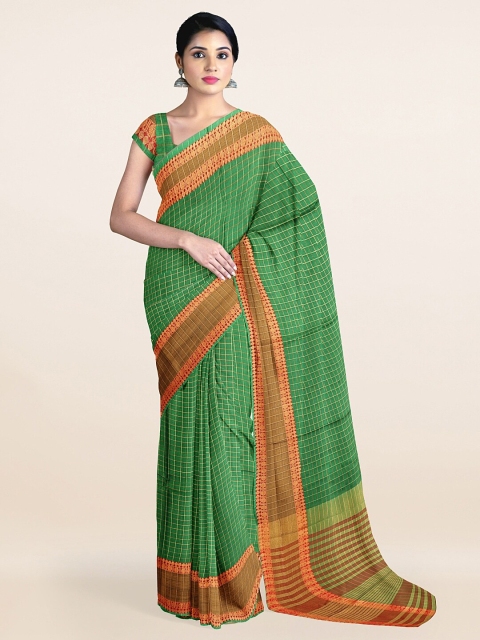 

Pothys Fluorescent Green & Brown Woven Design Zari Saree