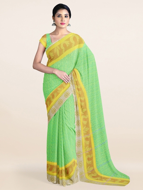 

Pothys Woman Green & Brown Floral Zari Art Silk Saree