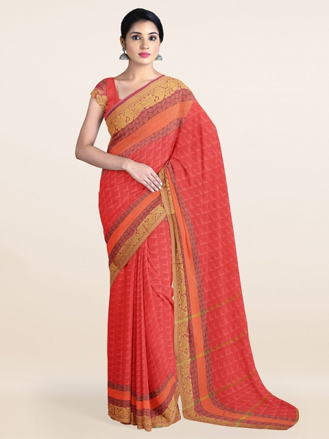 

Pothys Peach-Coloured & Gold-Toned Woven Design Zari Art Silk Saree