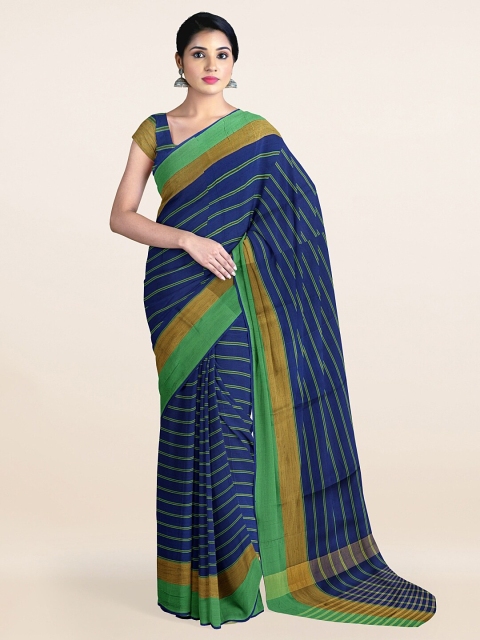 

Pothys Blue & Gold-Toned Striped Saree