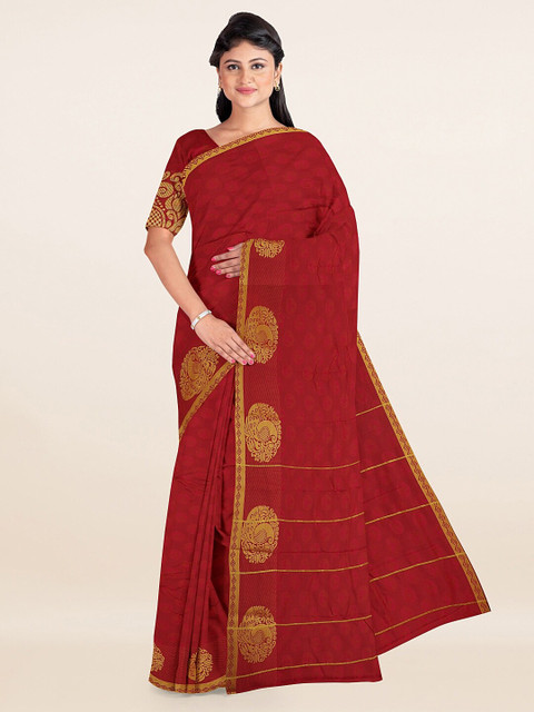 

Pothys Maroon & Gold-Toned Woven Design Zari Art Silk Saree
