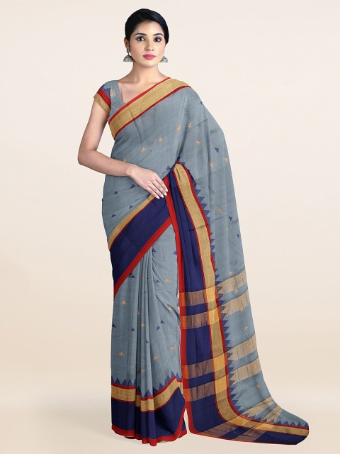 

Pothys Grey & Navy Blue Woven Design Zari Cotton Blend Saree