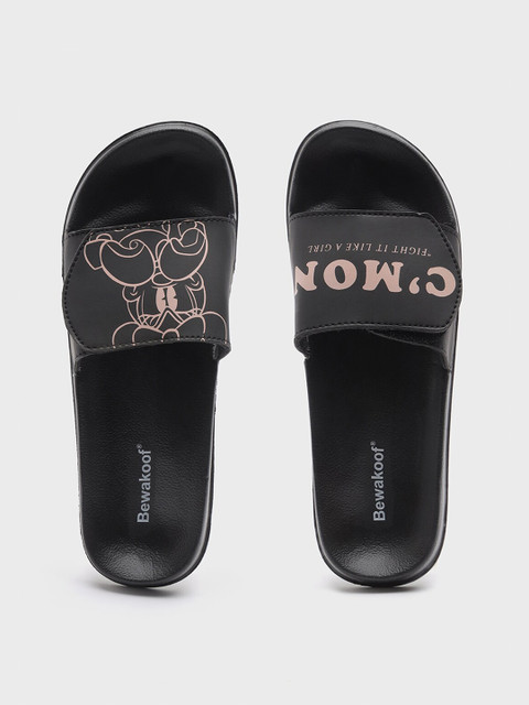 

Bewakoof Women Black & White Printed Rubber Thong Flip-Flops