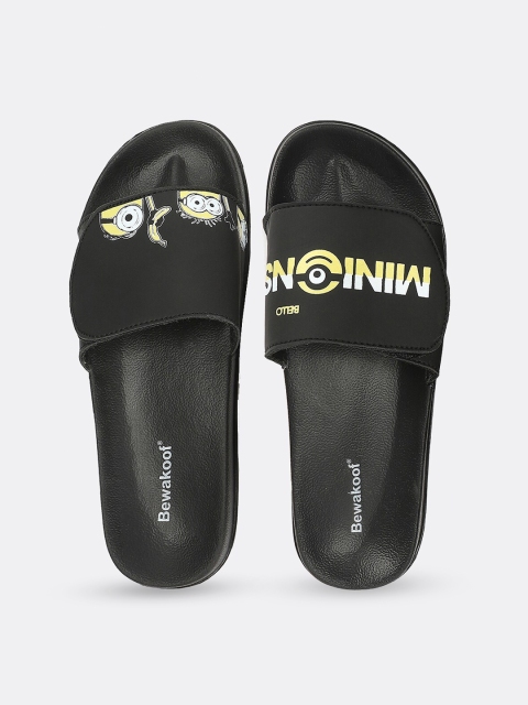 

Bewakoof Women Black & Yellow Minion Printed Rubber Sliders