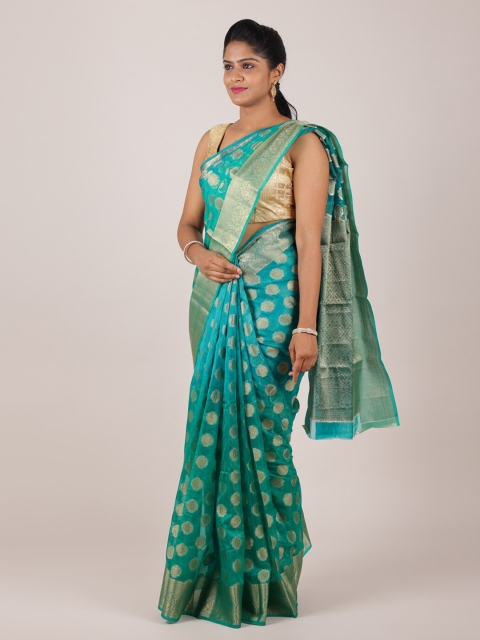 

Pothys Green & Gold-Toned Woven Design Organza Saree