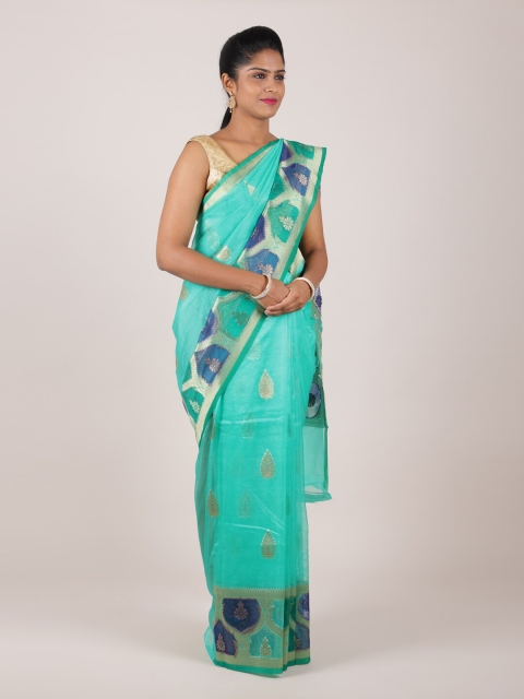 

Pothys Blue & Green Woven Design Zari Organza Saree