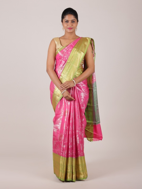 

Pothys Pink & Green Floral Woven Design Zari Saree