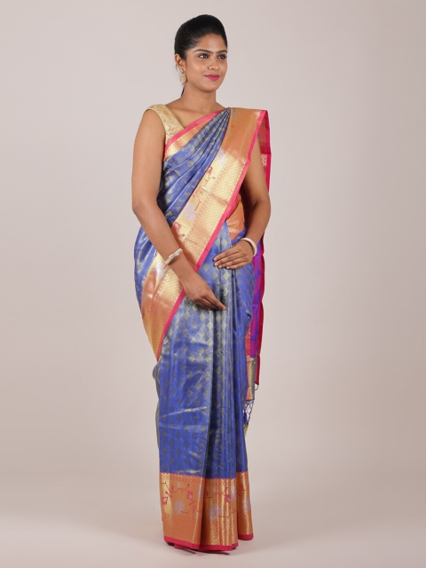 

Pothys Blue & Magenta Floral Woven Design Organza Saree