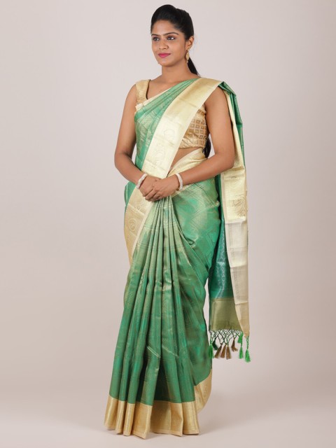 

Pothys Green & Gold-Toned Ethnic Motifs Zari Organza Saree