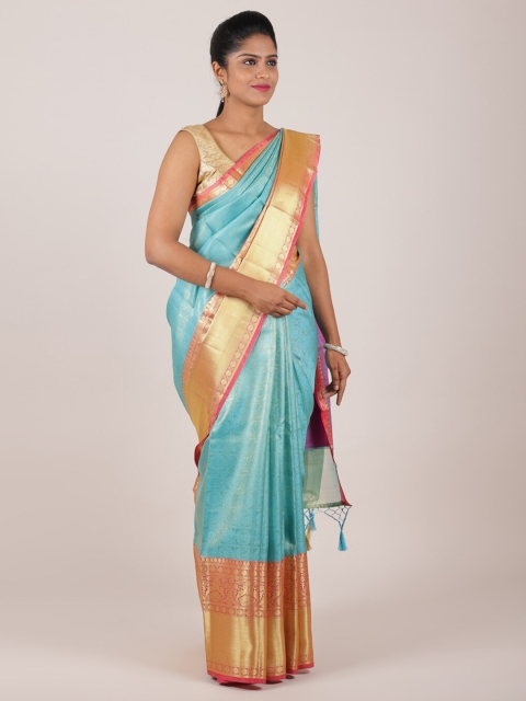 

Pothys Blue & Gold-Toned Woven Design Cotton Saree