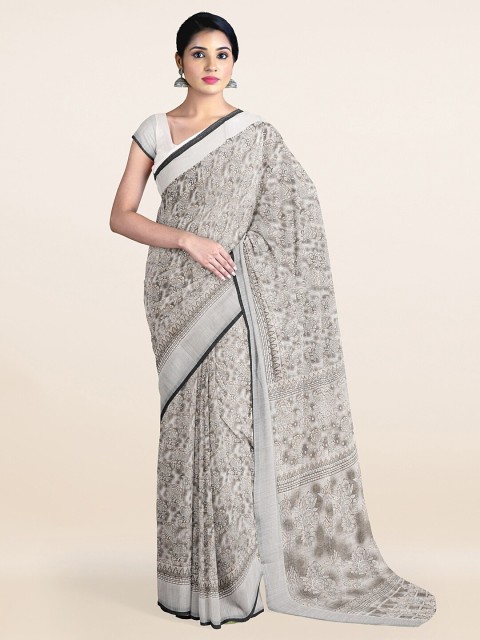 

Pothys Grey & Black Floral Printed Zari Saree