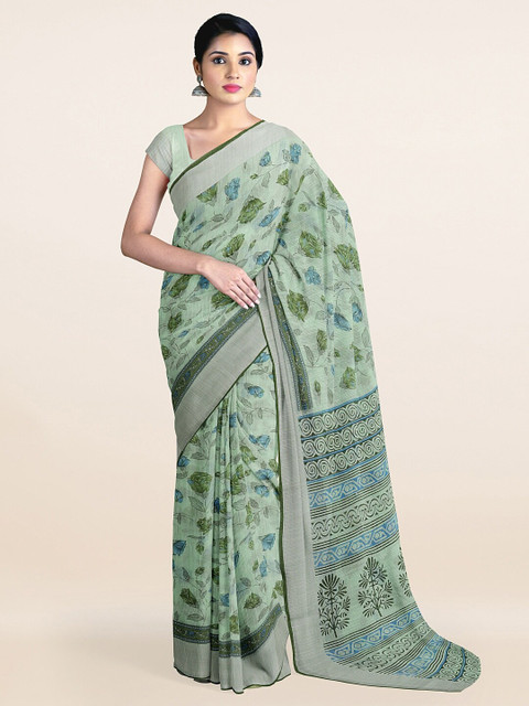 

Pothys Green & Grey Floral Printed Zari Saree