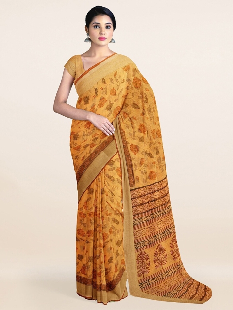 

Pothys Yellow & Brown Floral Zari Saree