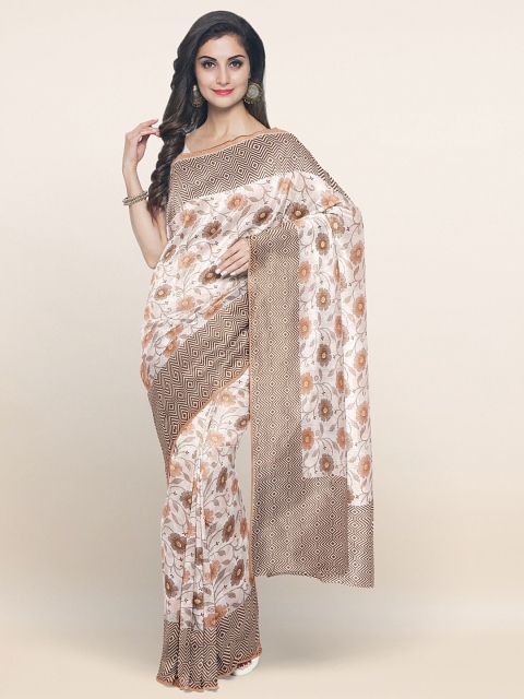 

Pothys Off White & Brown Floral Saree