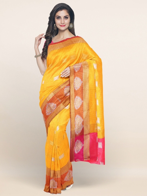 

Pothys Yellow & Pink Ethnic Motifs Printed Zari Saree