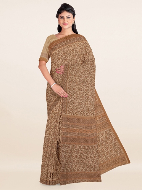 

Pothys Beige & Brown Ethnic Motifs Printed Zari Saree