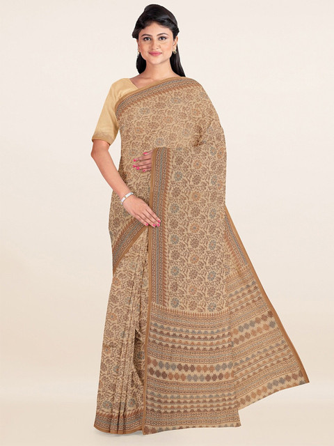 

Pothys Beige & Brown Floral Saree