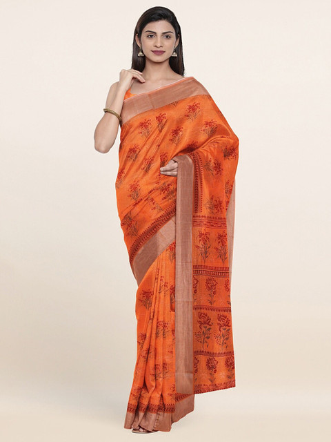 

Pothys Orange & Maroon Floral Printed Zari Saree